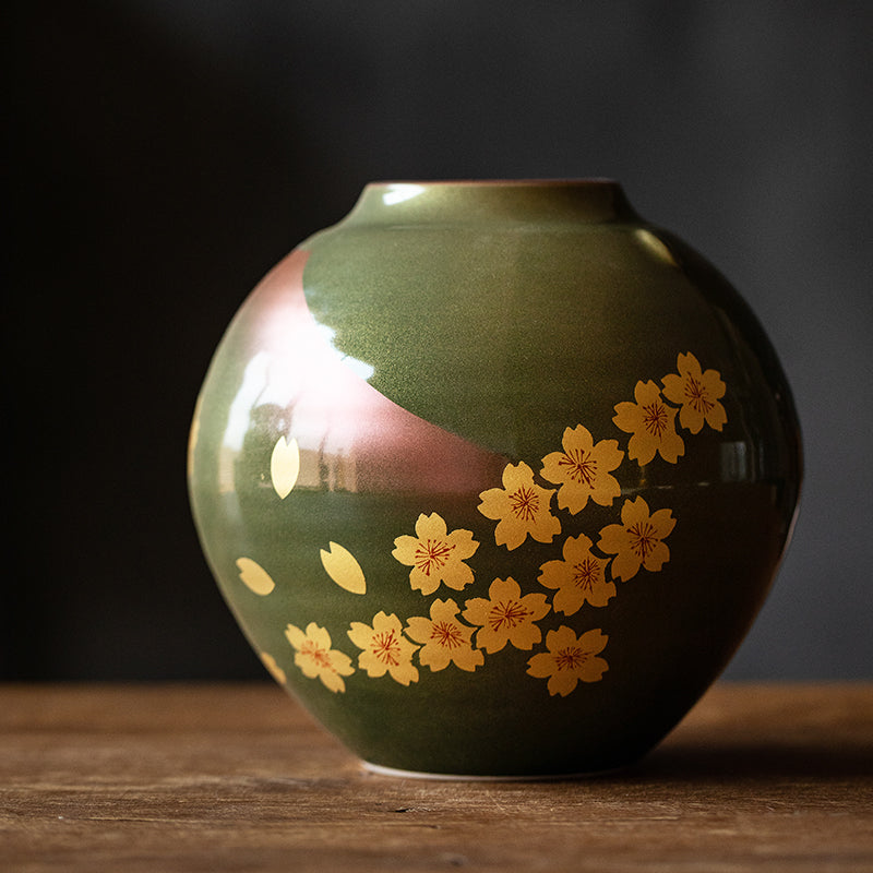 Japanese Ceramic Vase – Kutaniyaki Crane or Fuji Sakura