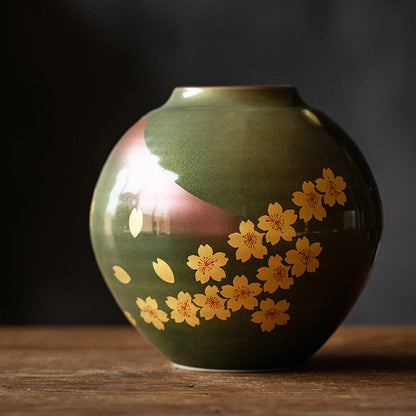 Japanese Ceramic Vase – Kutaniyaki Crane or Fuji Sakura
