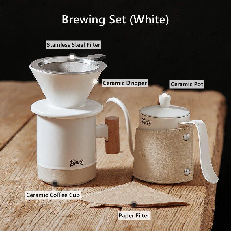 Pour Over Coffee Set Ceramic Single Cup Dripper with Cup & Pot – Black & White Home Brew Kit