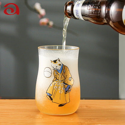 Beer Mug Gift Set Frosted Glass Japanese Edo Neko Cat Design Ukiyo-e Beer Glasses Set of 3 Made in Japan