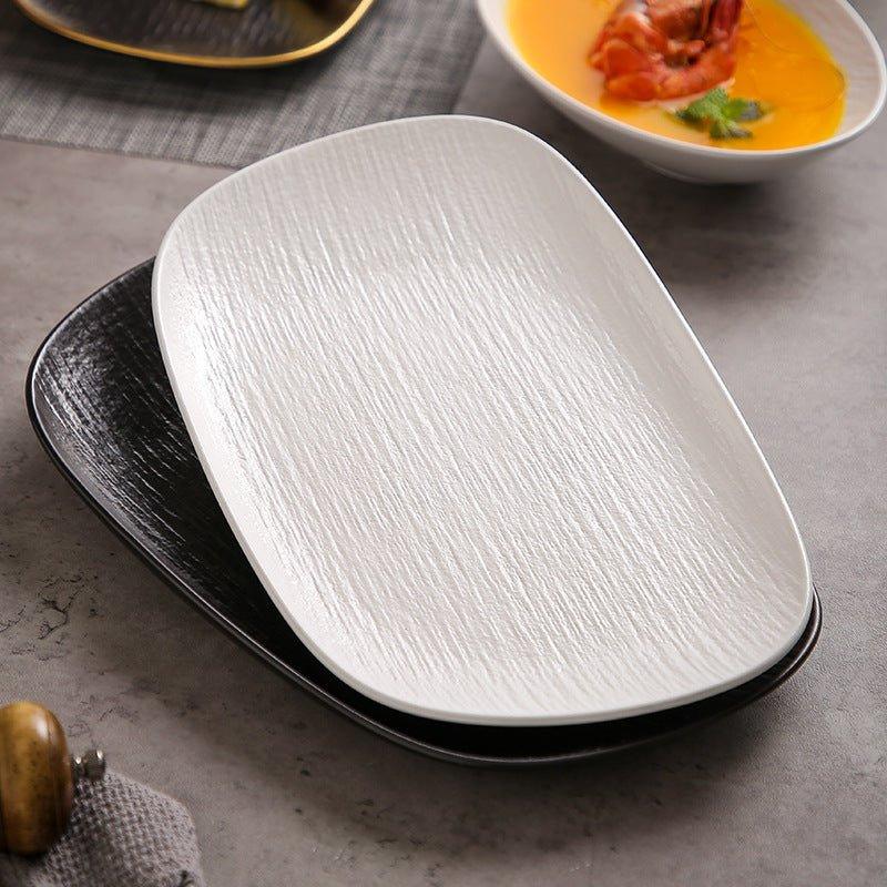 Ceramic Rectangular Plate – Matte Black White Gold Rim