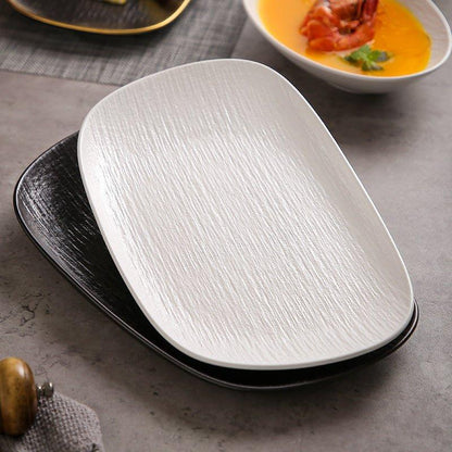 Ceramic Rectangular Plate – Matte Black White Gold Rim