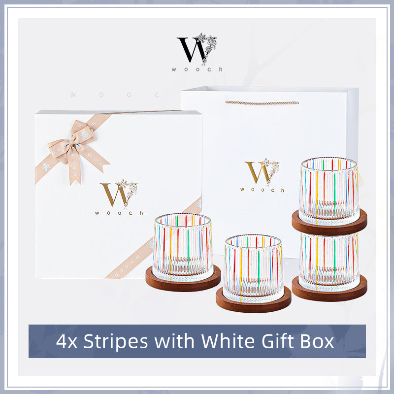 Whiskey Glass Rotating Stained Crystal | Wooden Base Gift Set