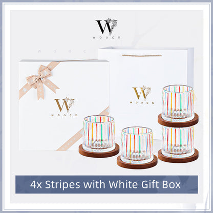 Whiskey Glass Rotating Stained Crystal | Wooden Base Gift Set