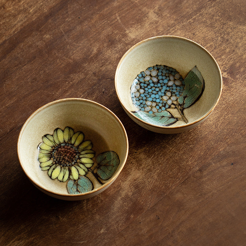 Ceramic Floral Bowl – Nunobiki Ware Hydrangea & Sunflower
