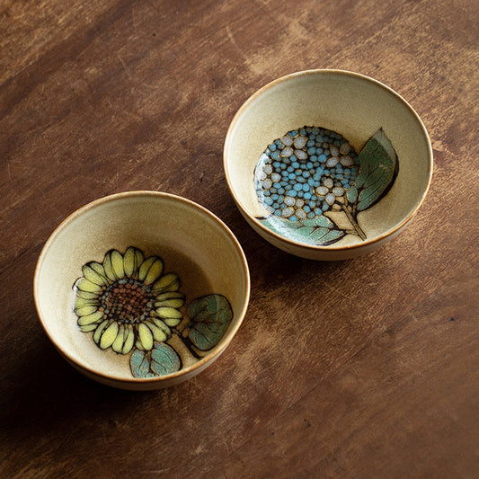 Ceramic Floral Bowl – Nunobiki Ware Hydrangea & Sunflower