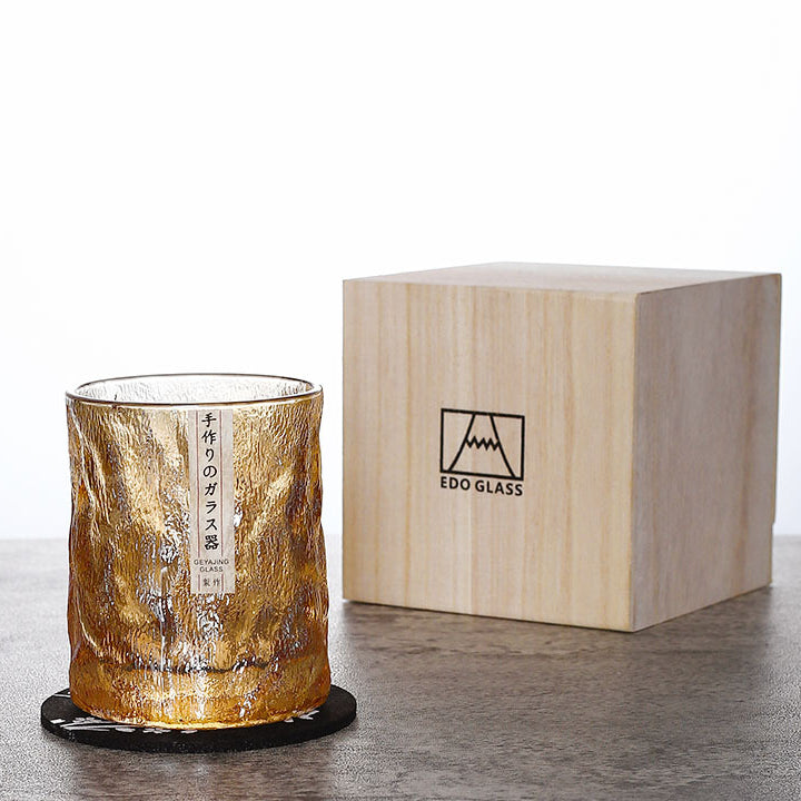 Whiskey Glass Edo Kiriko Glacier Frost Japanese Hand-Cut with Wooden Box