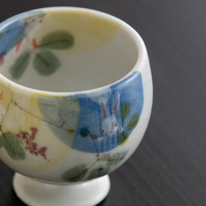 Sake Cups Set for 2 | Seto Ware Rabbit & Flower Couple Cups