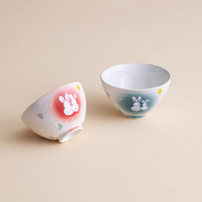 Ceramic Couple Bowl Set – Mino Ware Moonlit Rabbit Design