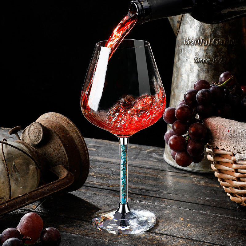 Red Wine Glasses Set Coral Turquoise Stem with Decanter & Stand – Elegant Crystal Glassware