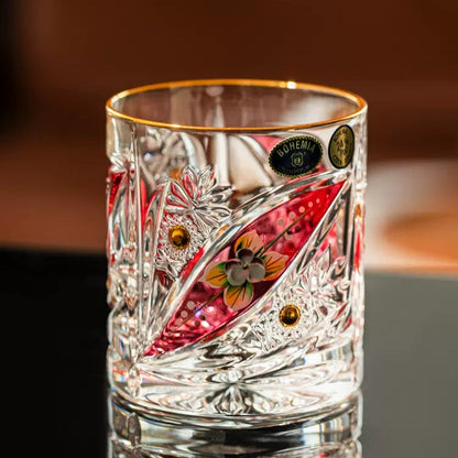Whisky Glasses Bohemia Floral Enamel Crystal Hand-Painted Gold Gilt Czech Crystal Whisky Glass Gift Set of 2