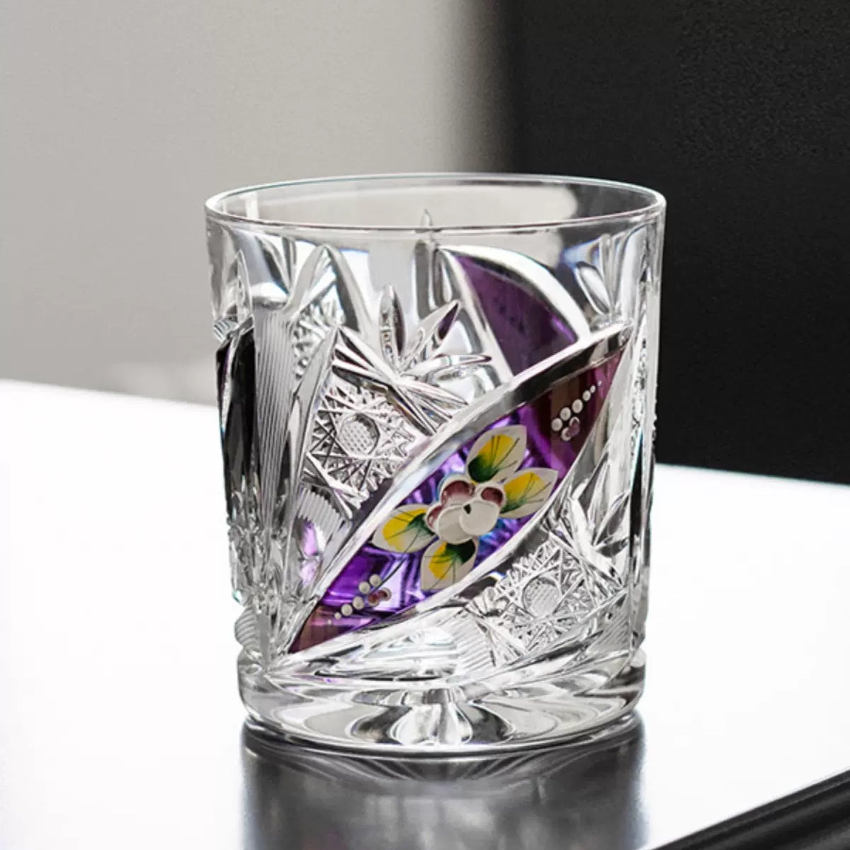 Whisky Glasses Bohemia Floral Enamel Crystal Hand-Painted Gold Gilt Czech Crystal Whisky Glass Gift Set of 2