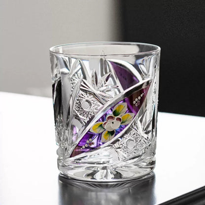 Whisky Glasses Bohemia Floral Enamel Crystal Hand-Painted Gold Gilt Czech Crystal Whisky Glass Gift Set of 2