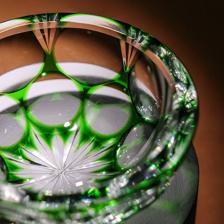 Luxury Whiskey Glass Edo Kiriko Jade Blossom Hand-Carved Crystal | Japanese Artisan Glassware
