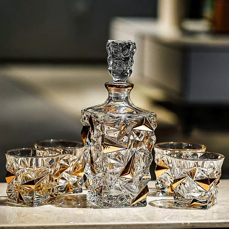Bohemia Crystal Whisky Decanter Set | Gold-Accented Czech Glassware