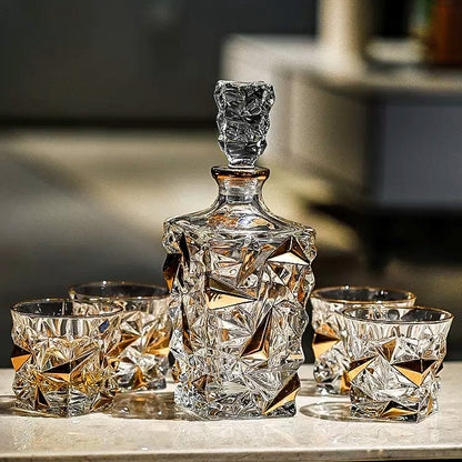 Bohemia Crystal Whisky Decanter Set | Gold-Accented Czech Glassware