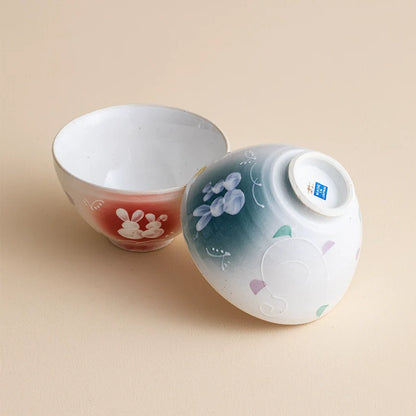 Ceramic Couple Bowl Set – Mino Ware Moonlit Rabbit Design