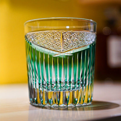 Japanese Cut Glass Edo Kiriko Karmic Whisky Hand-Cut Crystal | Black Turquoise Aqua Glassware