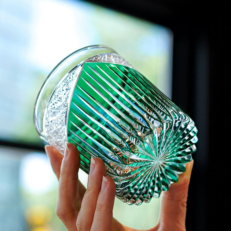 Japanese Cut Glass Edo Kiriko Karmic Whisky Hand-Cut Crystal | Black Turquoise Aqua Glassware