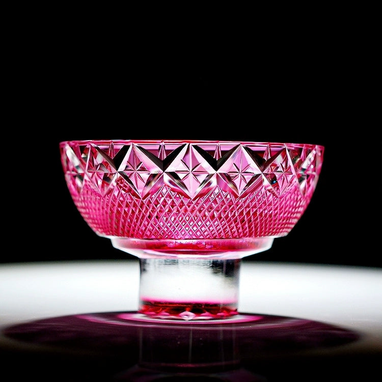 Whiskey Glass Edo Kiriko Royal Treasures – Hand-Carved Floral Pattern Japanese Tumbler with Wooden Box | Gold Red & Royal Blue