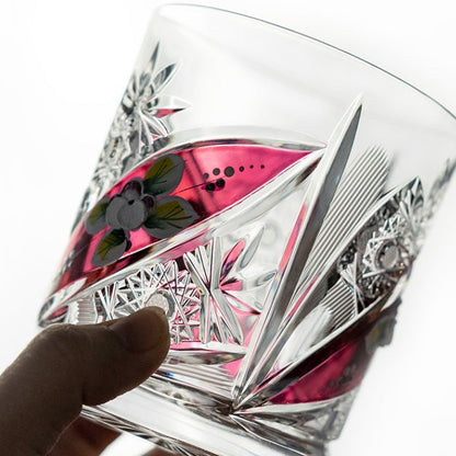 Whisky Glasses Bohemia Floral Enamel Crystal Hand-Painted Gold Gilt Czech Crystal Whisky Glass Gift Set of 2