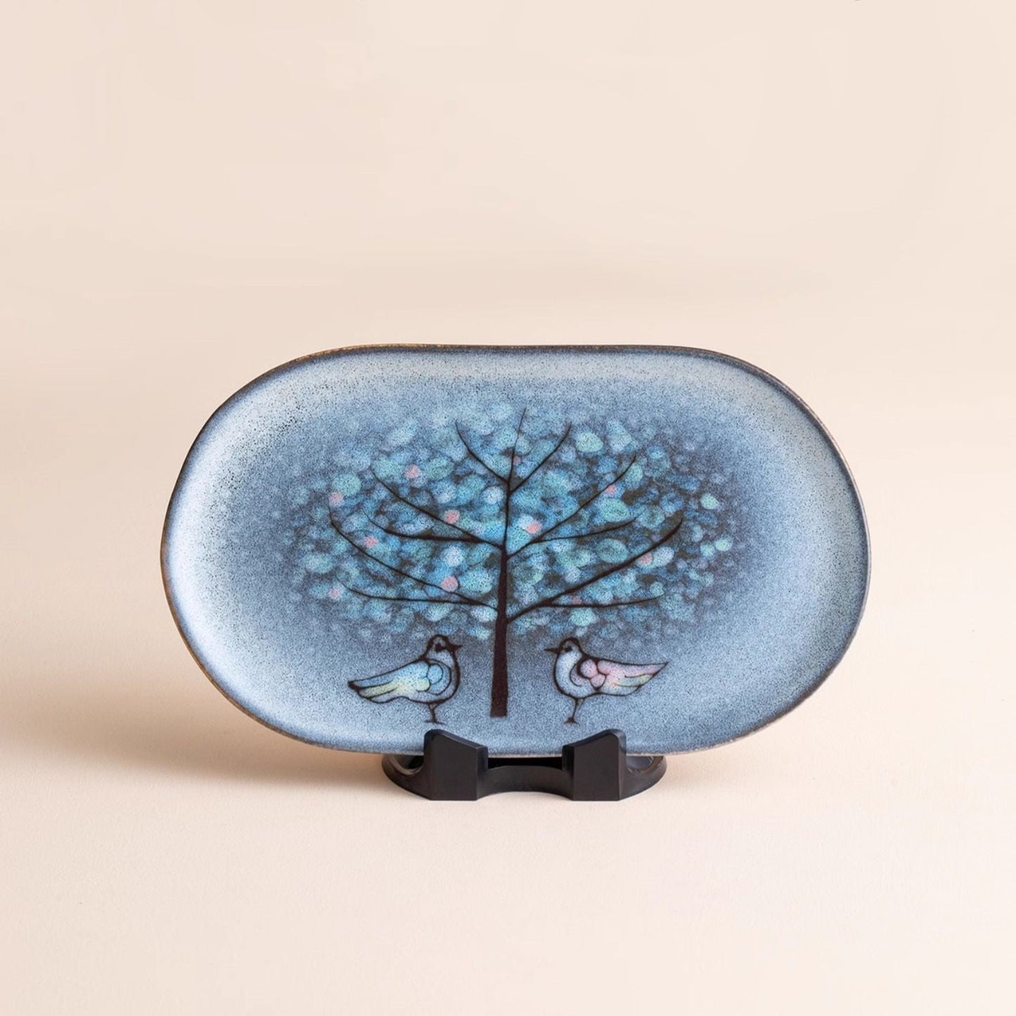 Ceramic Oval Platter – Nunobiki Ware Twin Sparrow Handcrafted