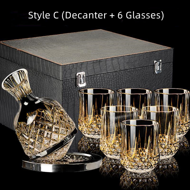 Crystal Wine Glasses Set Golden Vine with Decanter & Leather Case – Made in France | Cristal d'Arques