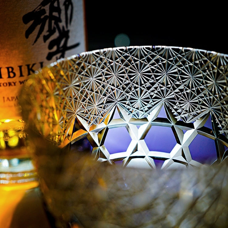 Whiskey Glass Edo Kiriko Handcrafted Fluorite with Wooden Gift Box