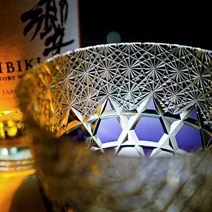Whiskey Glass Edo Kiriko Handcrafted Fluorite with Wooden Gift Box