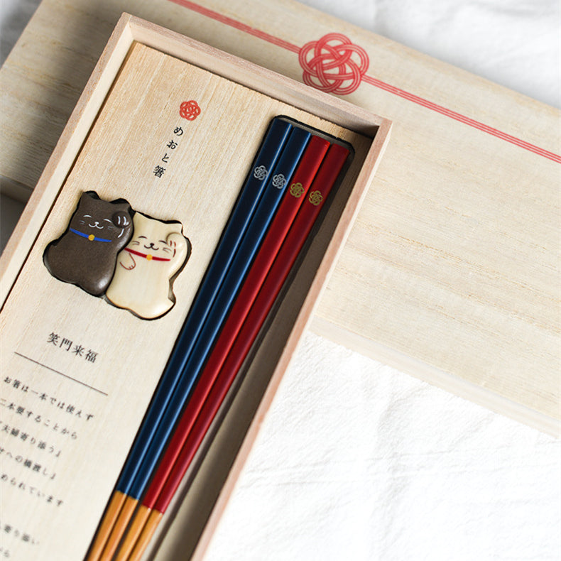 Chopsticks Gift Set | Japanese Shiba Inu & Kitten Handcrafted Wood Couples Wedding