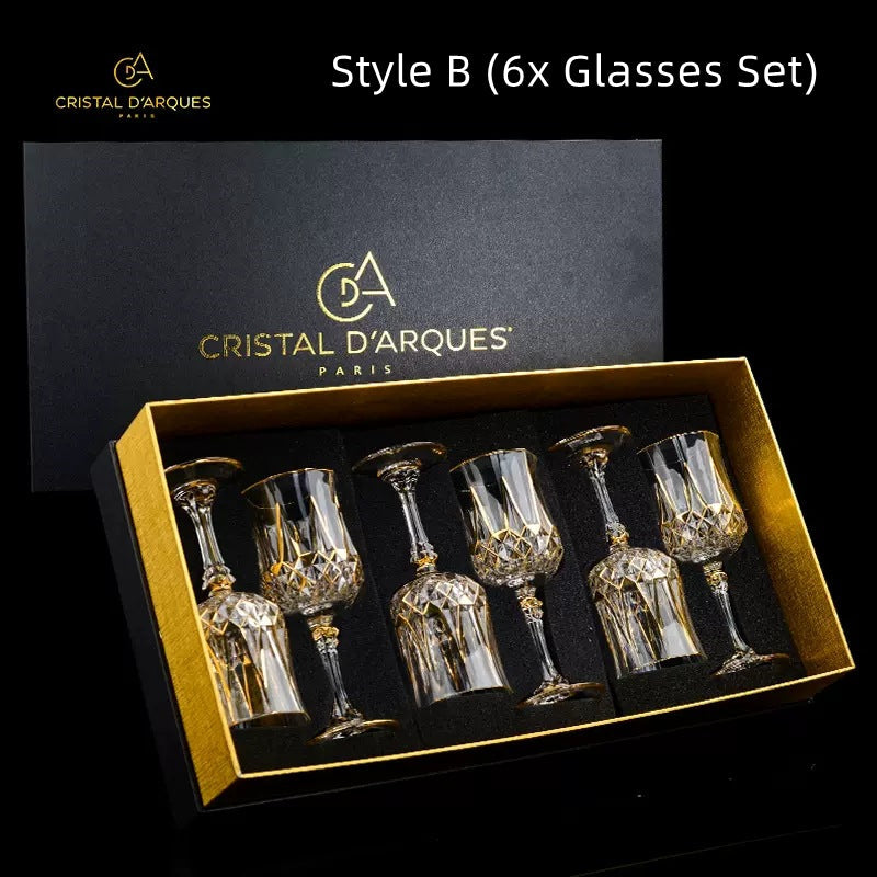 Crystal Wine Glasses Set Golden Vine with Decanter & Leather Case – Made in France | Cristal d'Arques
