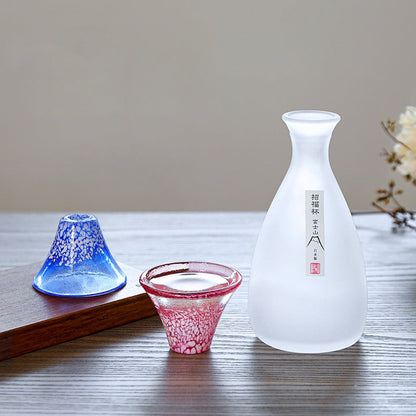 Sake Set Japanese Glass Flagon & Cups – Sakura Mt. Fuji
