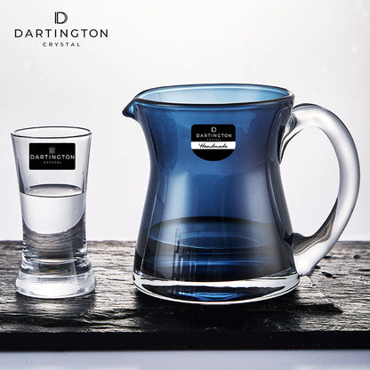 Shot Glasses Set Dartington Royal Crystal with Blue Cream Jug – Lead-Free Spirits Set Made in England