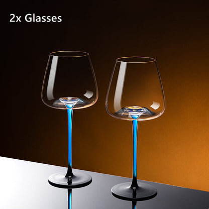 Wine Glasses Blue Stem Hand-Painted Burgundy Glass Decanter Set