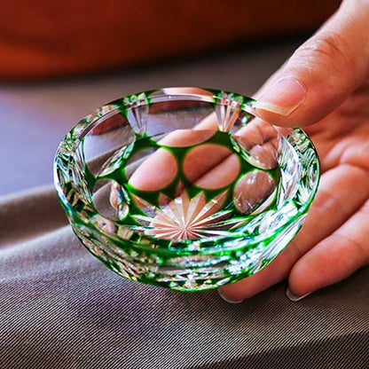 Luxury Whiskey Glass Edo Kiriko Jade Blossom Hand-Carved Crystal | Japanese Artisan Glassware