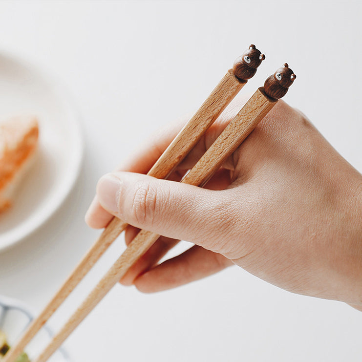 Kids Chopsticks Wooden Animal Sculpture | Shiba Bunny Bear