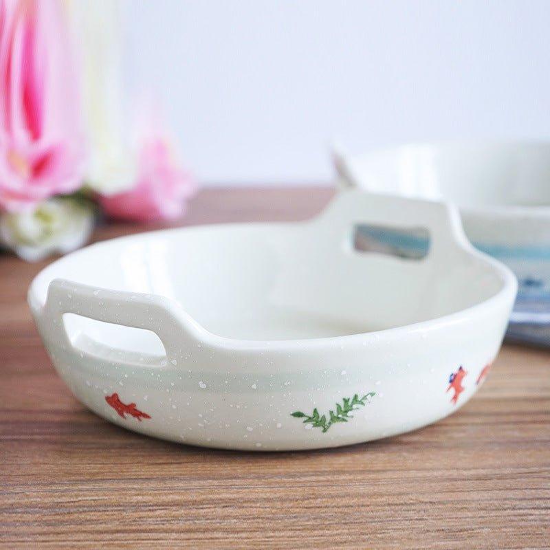 Ceramic Baking Plate Japanese Handcrafted Goldfish Design Oven Safe Serving and Decorative Plate