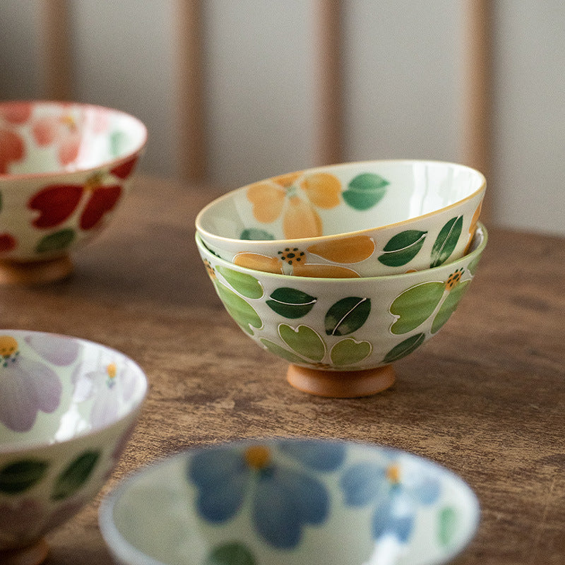 Rice Bowl Set of 5 – Mino Ware Saie Sakura Hand-Painted Ceramic