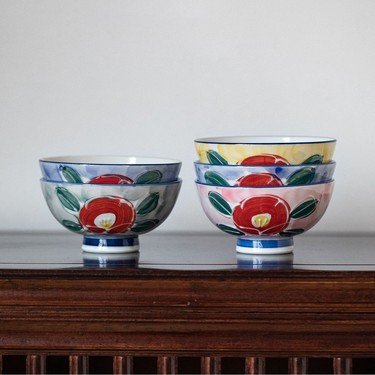 Ceramic Bowl Set of 5 – Mino Ware Hand-Painted Floral