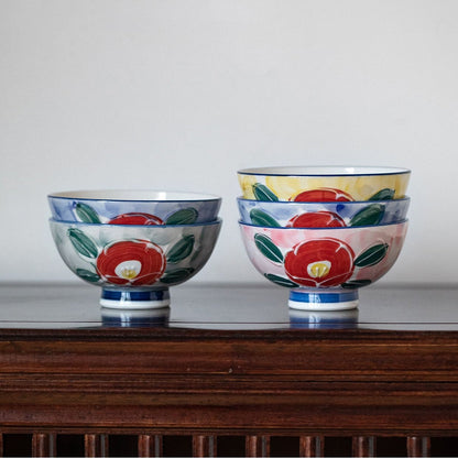 Ceramic Bowl Set of 5 – Mino Ware Hand-Painted Floral