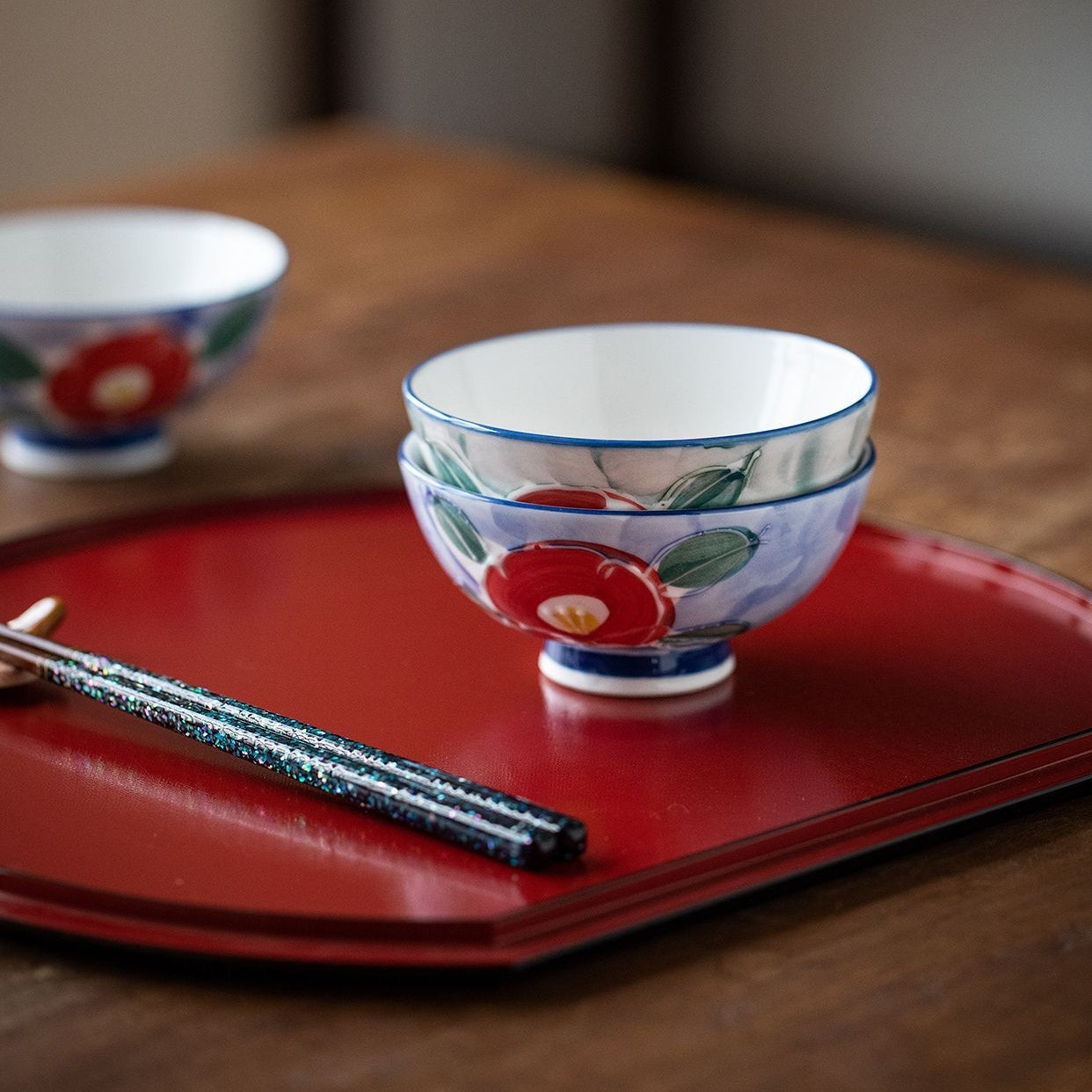 Ceramic Bowl Set of 5 – Mino Ware Hand-Painted Floral