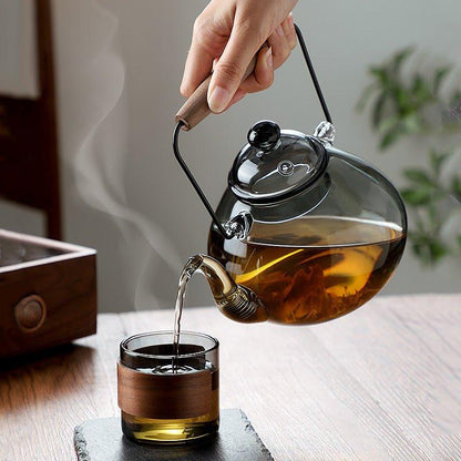 Glass Teapot Set | Wood Handle Japanese Tea Set with Cups