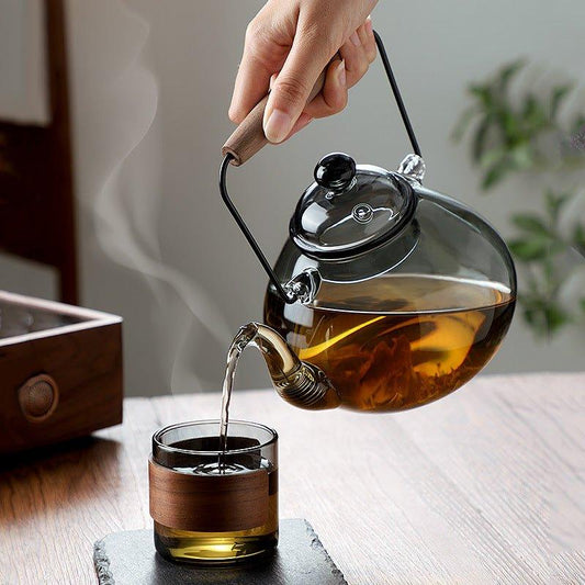 Glass Teapot Set | Wood Handle Japanese Tea Set with Cups