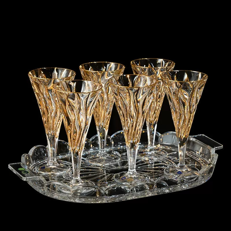 Wine Glass Set Bohemia Crystal Luxury Gold Detail Czech Crystal Wine Champagne Glass Decanter Set Gift Box