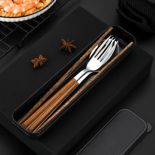 Chopsticks Fork Spoon Set | Stainless Steel & Wood Handle
