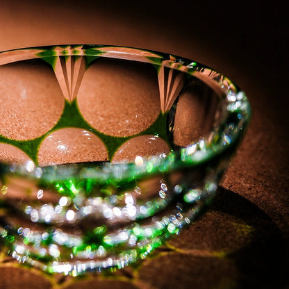 Luxury Whiskey Glass Edo Kiriko Jade Blossom Hand-Carved Crystal | Japanese Artisan Glassware