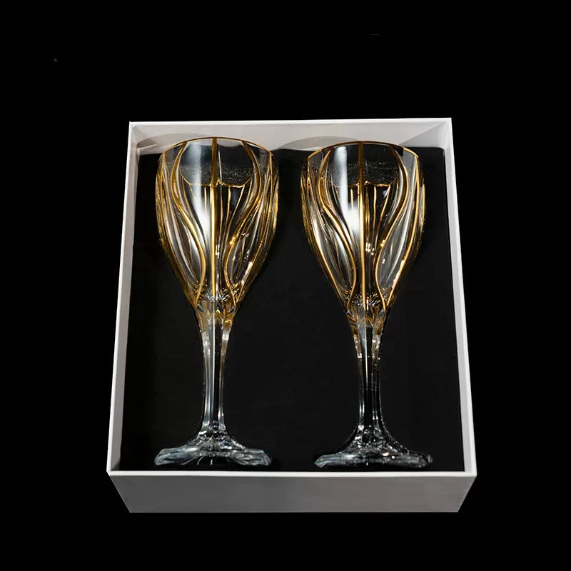Wine Glass Set Bohemia Crystal Luxury Gold Detail Czech Crystal Wine Champagne Glass Decanter Set Gift Box