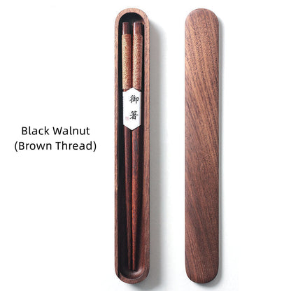 Japanese Chopsticks – Wood with Decorative Thread & Wooden Box