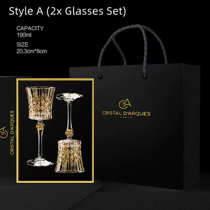 Crystal Wine Glasses Set Golden Vine with Decanter & Leather Case – Made in France | Cristal d'Arques
