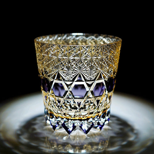 Whiskey Glass Edo Kiriko Handcrafted Fluorite with Wooden Gift Box
